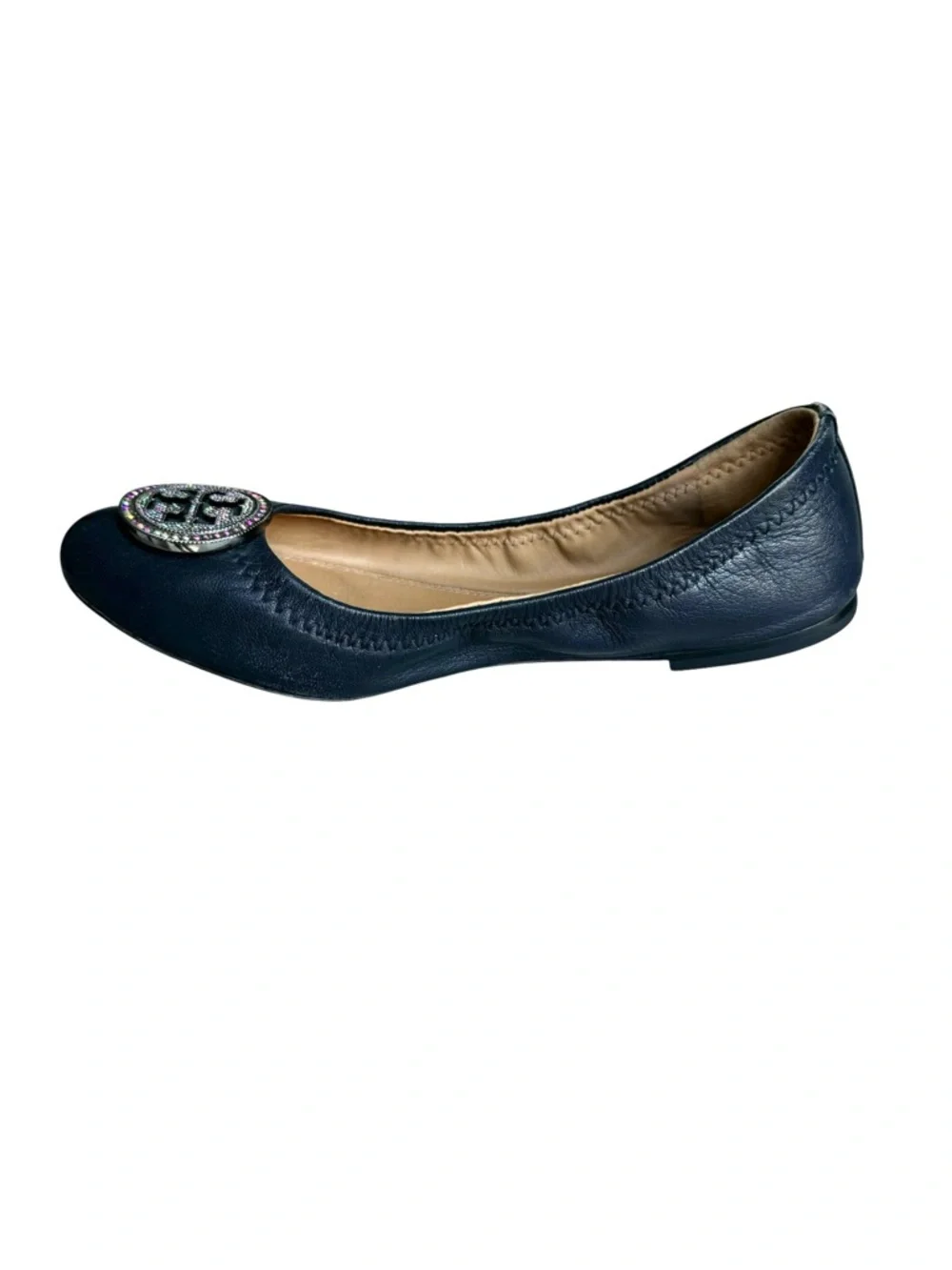 Tory Burch Liana Flats Crystal Embellished Navy Nappa Leather